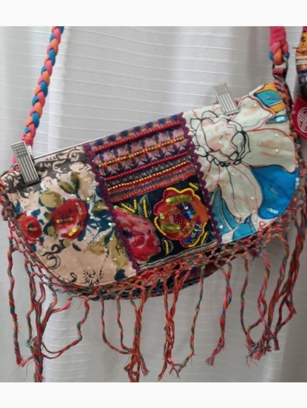 NWT Boho Beaded Vintage Vibes Floral Fringe Braided Crossbody